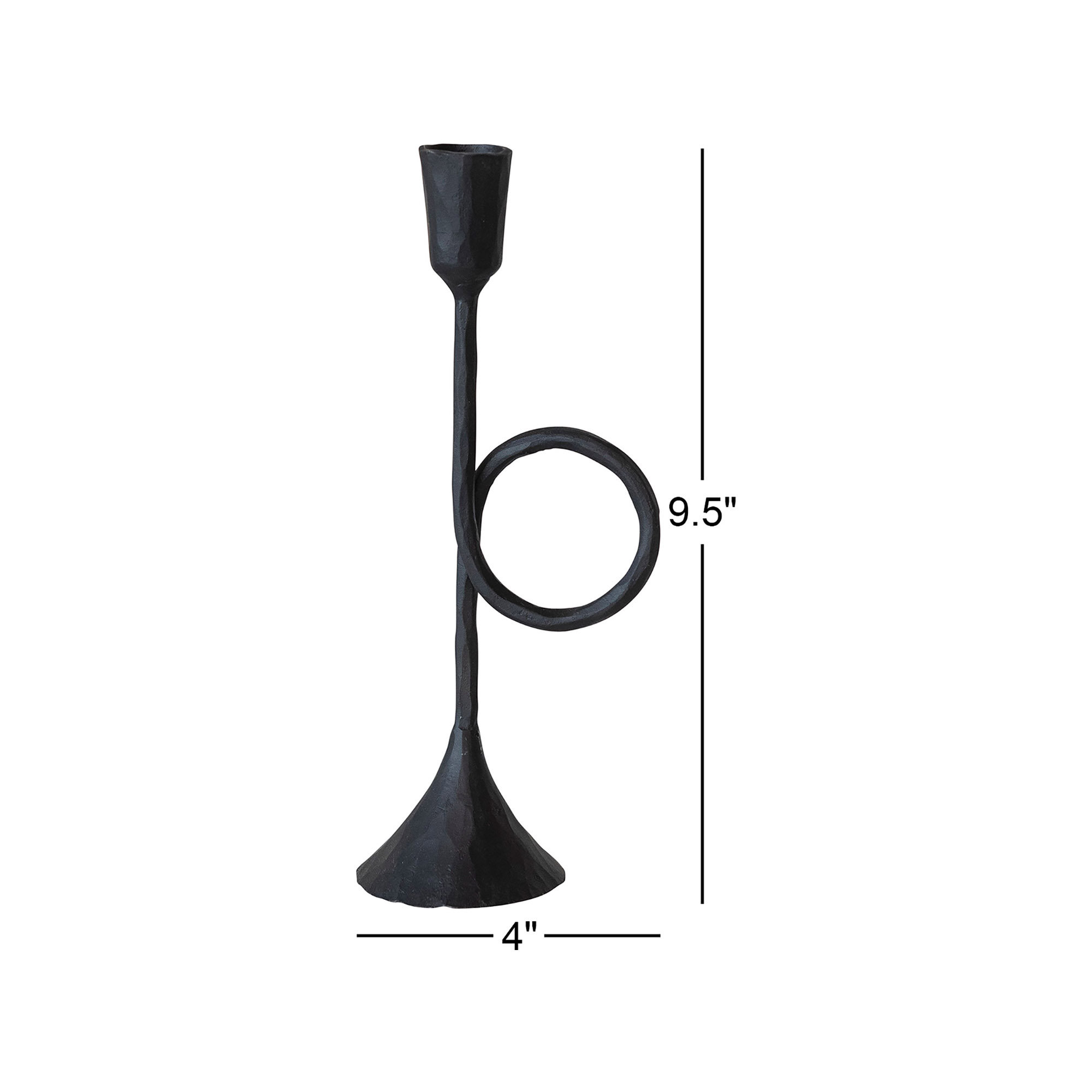 Tall Hand-Forged Cast Metal Taper Candleholder With Handle, 9.5" H x 4" W x 2.75" D