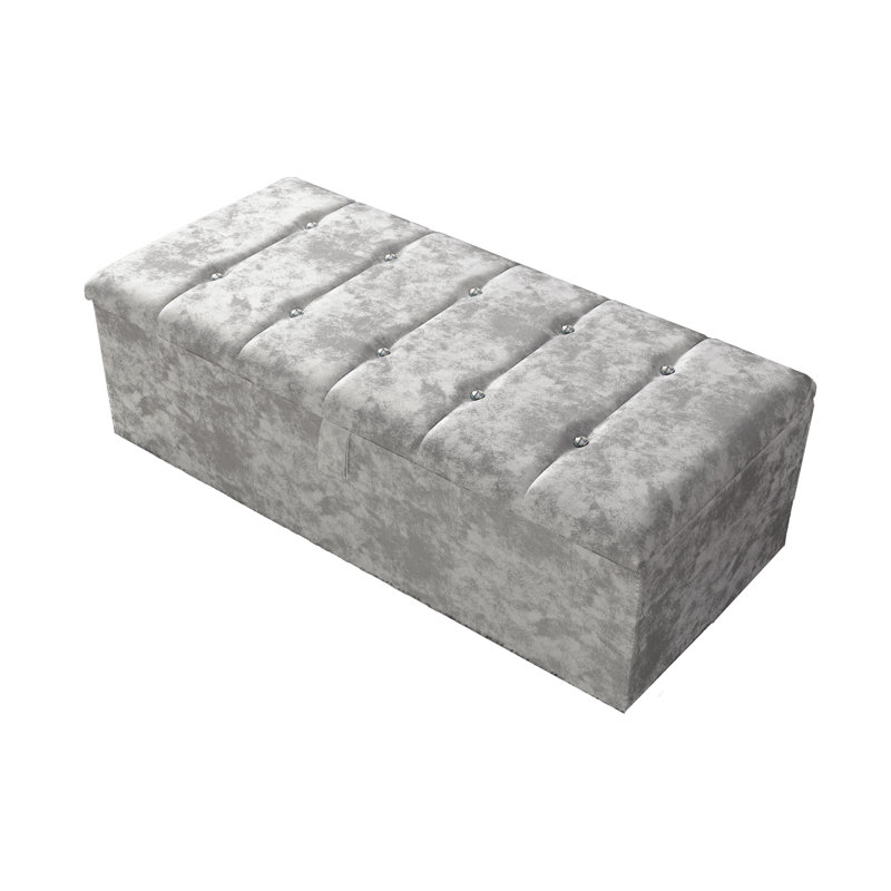 Akyiah 102cm Wide Tufted Rectangle Striped Standard Ottoman with Storage, Silver