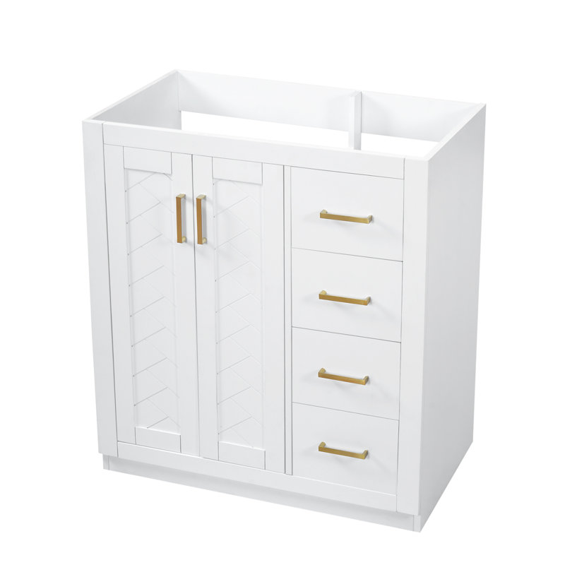 Ensemble de meuble-lavabo autoportant avec cadre en bois massif 30 po, 3 tiroirs et portes à fermeture douce, White