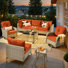 Ensemble de conversation modulaire en rotin avec coussins Emroy pour 6 personnes avec chaises pivotantes Emroy
