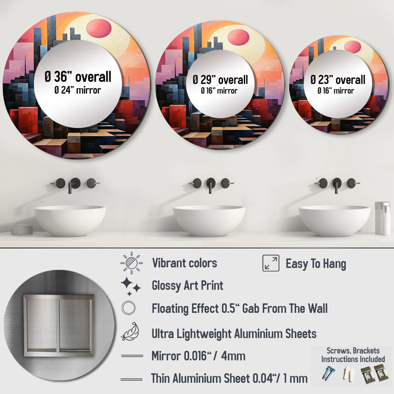 «Monuments Unveile Sunsets I» - Miroir rond à décor mural Monuments_MTMIR116204, 23 po x 23 po