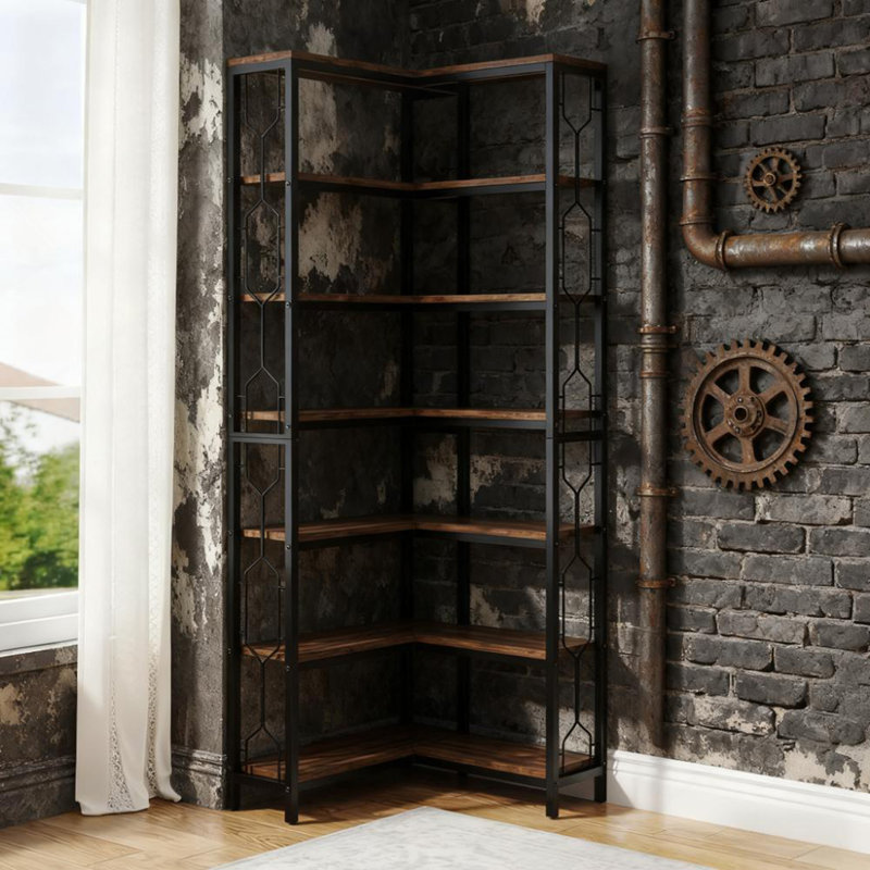 78.7" Tall Bookshelf 7-Tier Industrial Display Shelf Corner Shelf