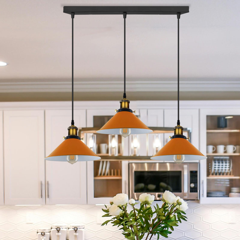 Latshaw 3-Light Kitchen Island Cone Pendant, Orange