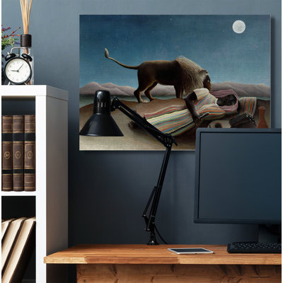«Desert Night Lion and Traveller Classic» par Henri Rousseau - reproduction d'art