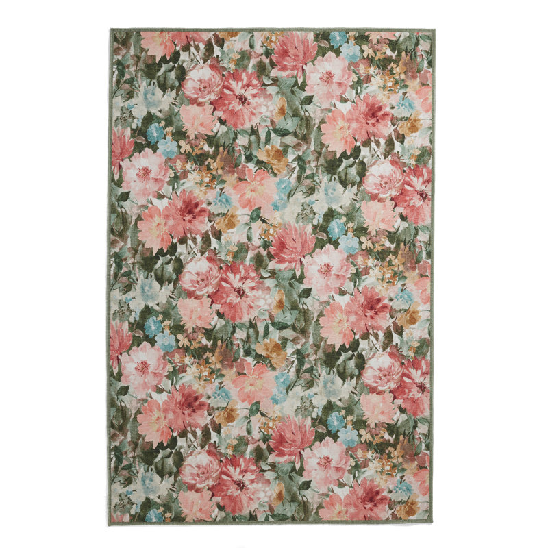 Clarke & Clarke Floral Digitally Printed 61cm X 230cm Area Rug, Runner 61 x 230 cm, Pink/Beige