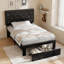 Bed Frame With Diamond Tufted Headboard, PU Leather Platform Bed With Storage Drawer, Wooden Slats Support, No Box Spring Needed, Easy To Assembly-1849982088