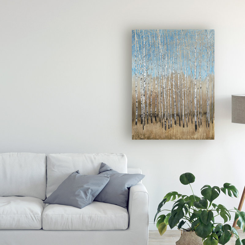 "Dusty Blue Birches I" par Timothy e Toole, reproduction d’art sur toile tendue, H 47 po x l 35 po x P 2 po