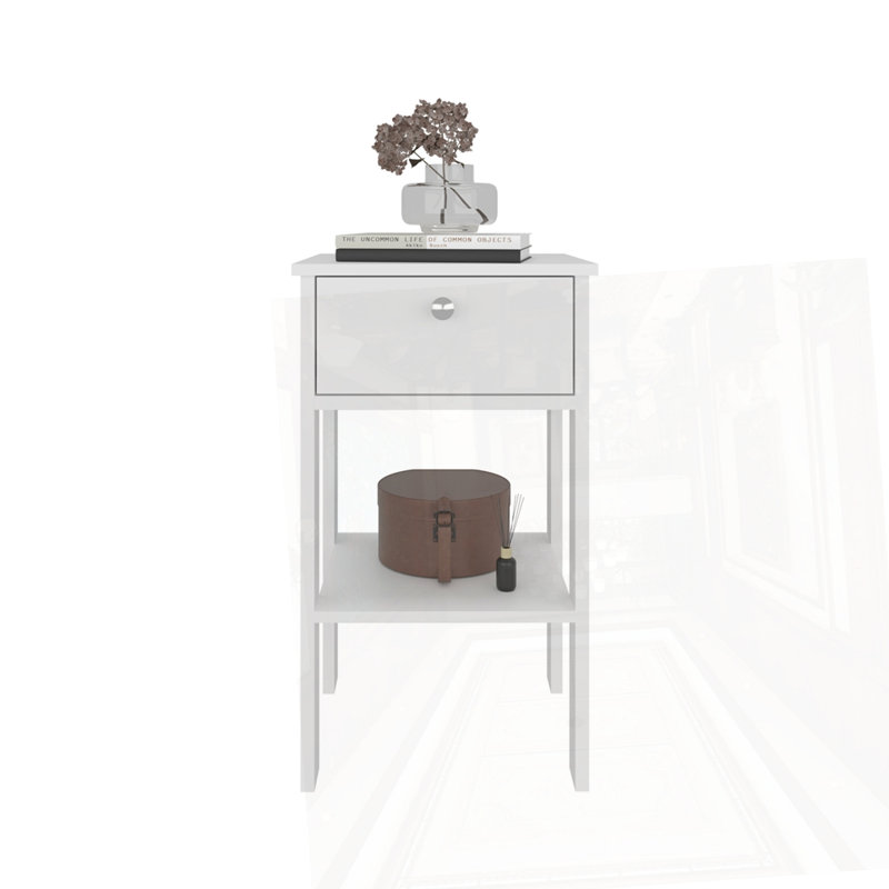 Table de chevet avec 1 tiroir, Blanc