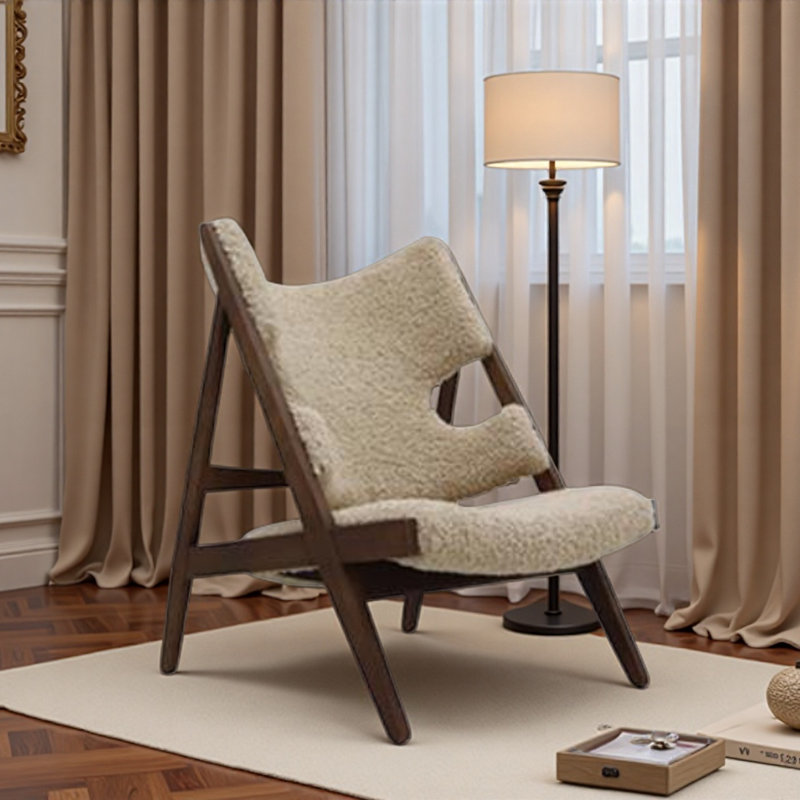 Creamy Lamb Fleece Single Leisure Chair., Dark Brown, Dark Khaki