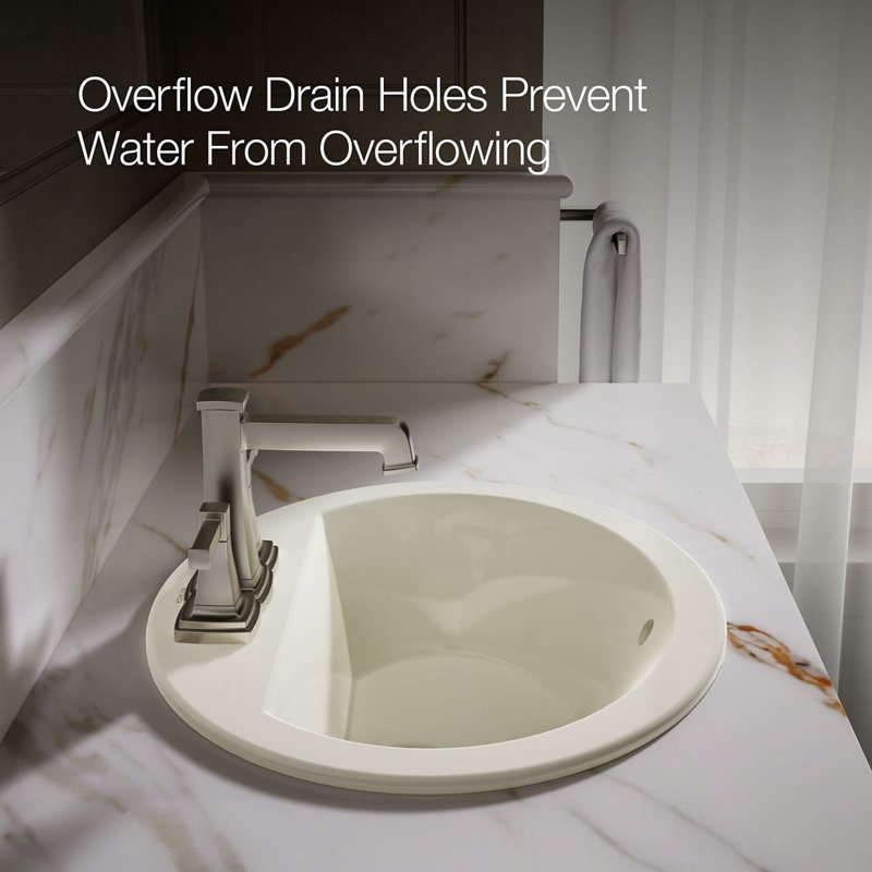 Bryant Ceramic Oval Drop-In Bathroom Sink with Overflow, Biscuit, 4'' Centers