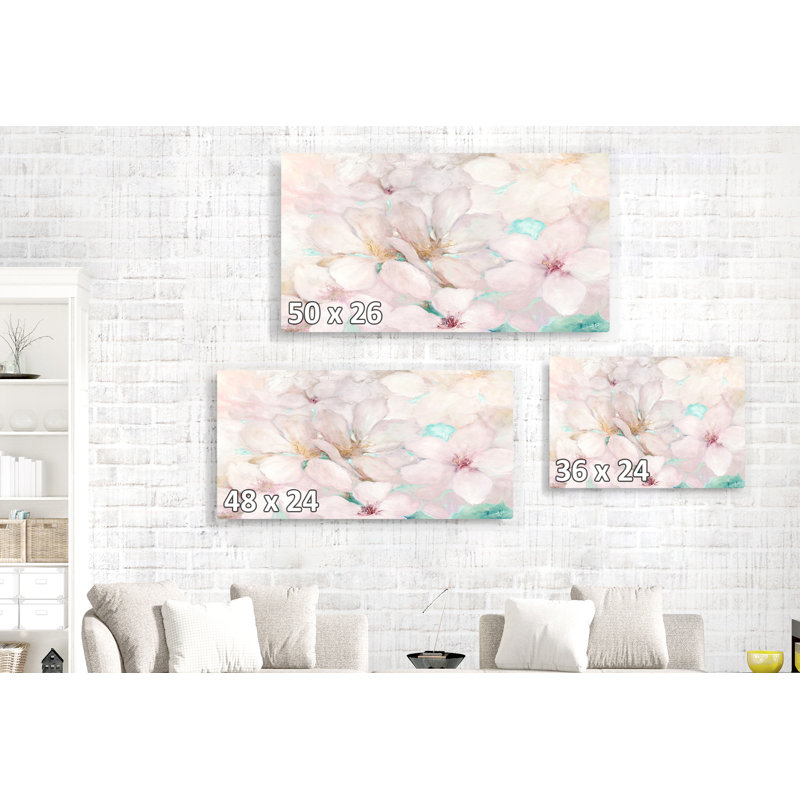 Cerisier en fleurs, créatif, abstrait, rose, vert, blanc, fleur, floral, doux, H 16 po x l 24 po x P 1,5 po