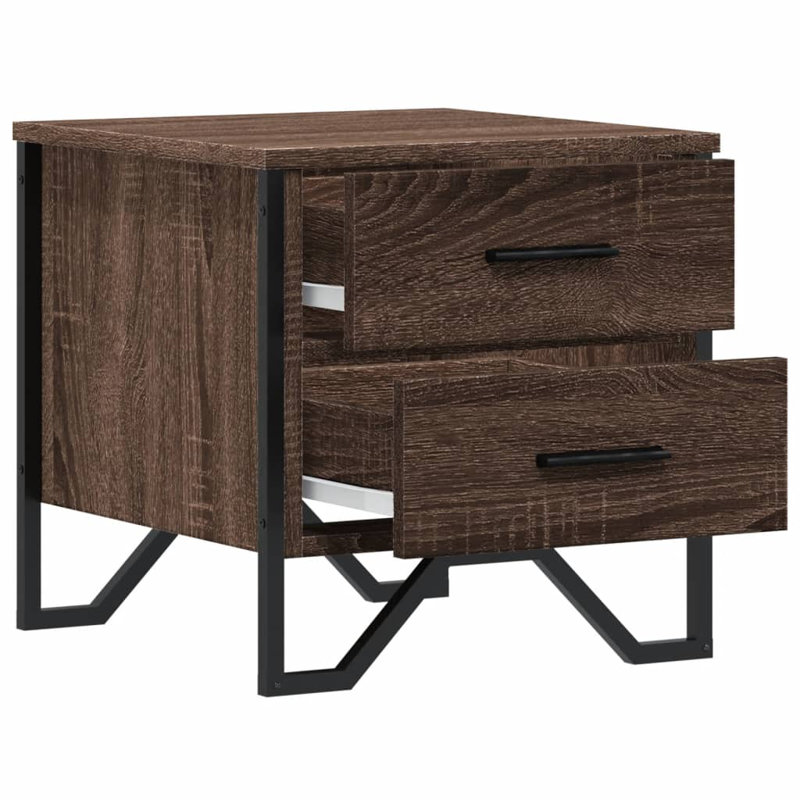 Aimilios 40cm W Metal Bedside Table, Brown Oak
