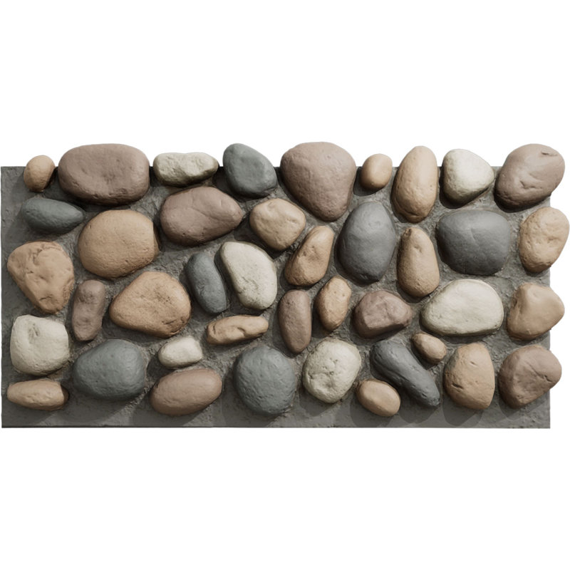 StoneCraft River Rock Faux Rock Panel, 49"W x 24 3/4"H x 3"D, Pebble Mix