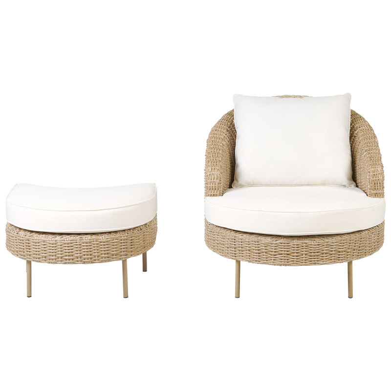 Dellora Wicker Outdoor Lounge Chair with Ottoman, Natural