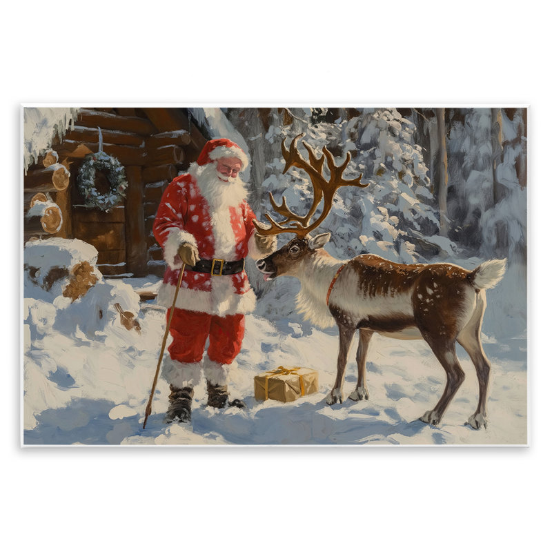 Père Noël avec une scène de renne par Imagine It Images, H 10 po x l 15 po