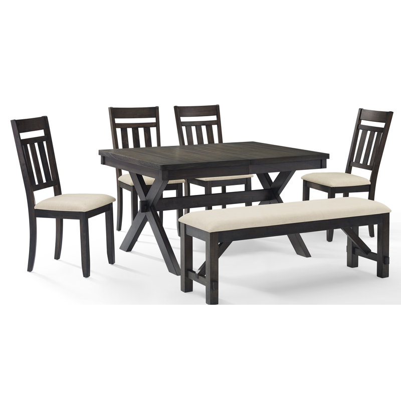 Dunblane Extendable Dining Set, 6 Pieces: Table, Bench, 4 Chairs
