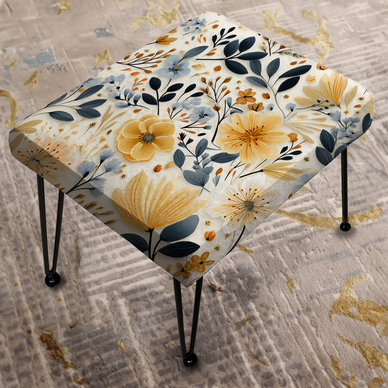 Repose-pieds géométrique jaune et bleu à motif floral Fusion Harmony