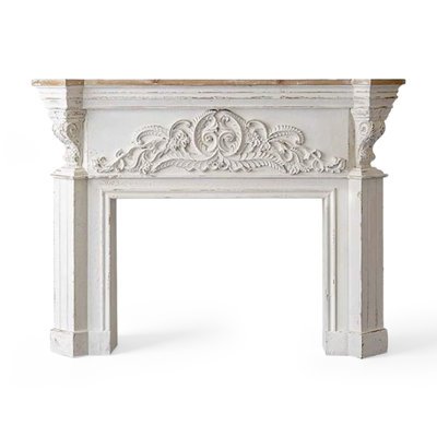 Retro Beige Solid Wood Freestanding Fireplace