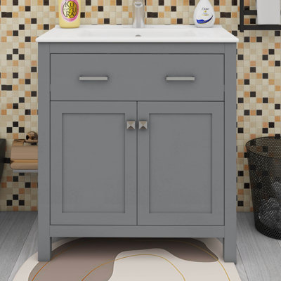 30" Bathroom Vanity With Sink Combo Set, A Tip-Out Drawer, A Adjustable Shelf