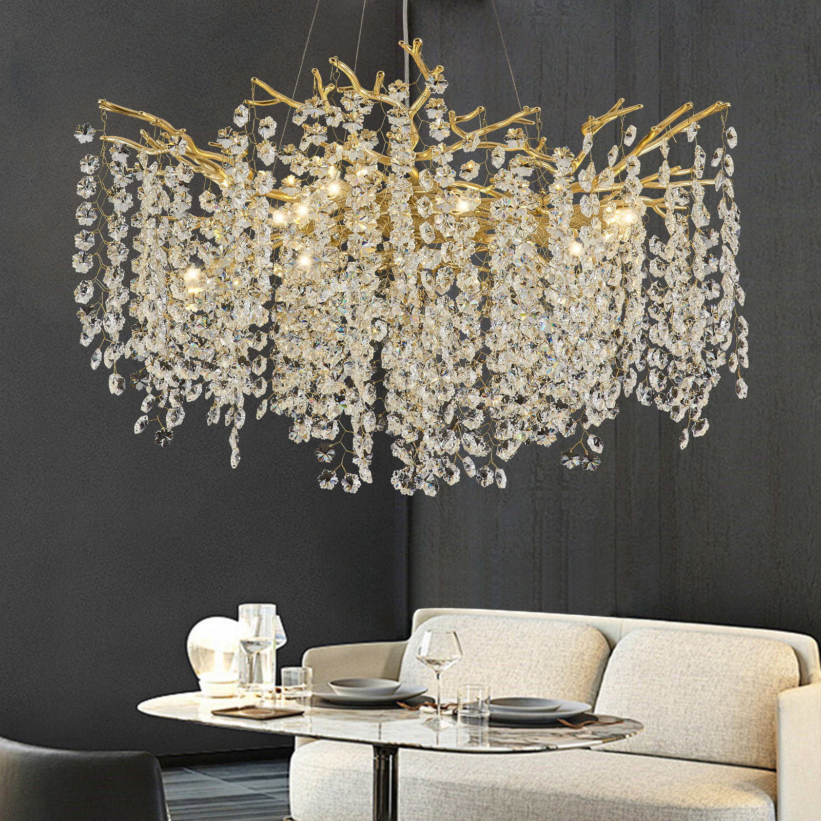 Akari Lanterns Tree Branch Crystal Snow Chandelier Lighting 24"D | Wayfair