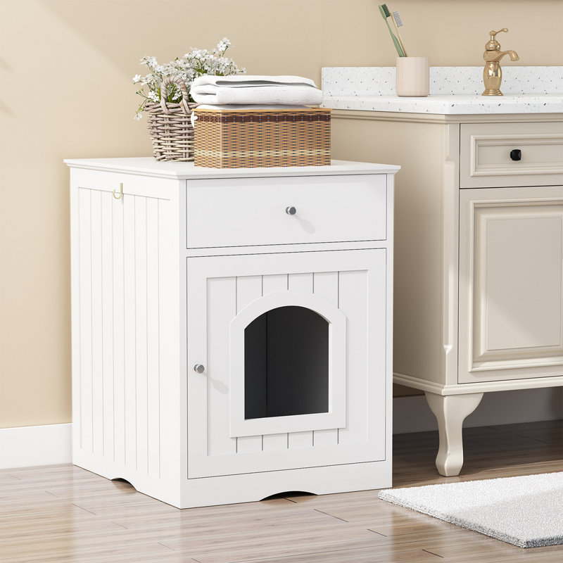 Enceinte en bois pour litière pour chat avec tiroir, table d'appoint, cage intérieure pour animal, table de chevet pour chat