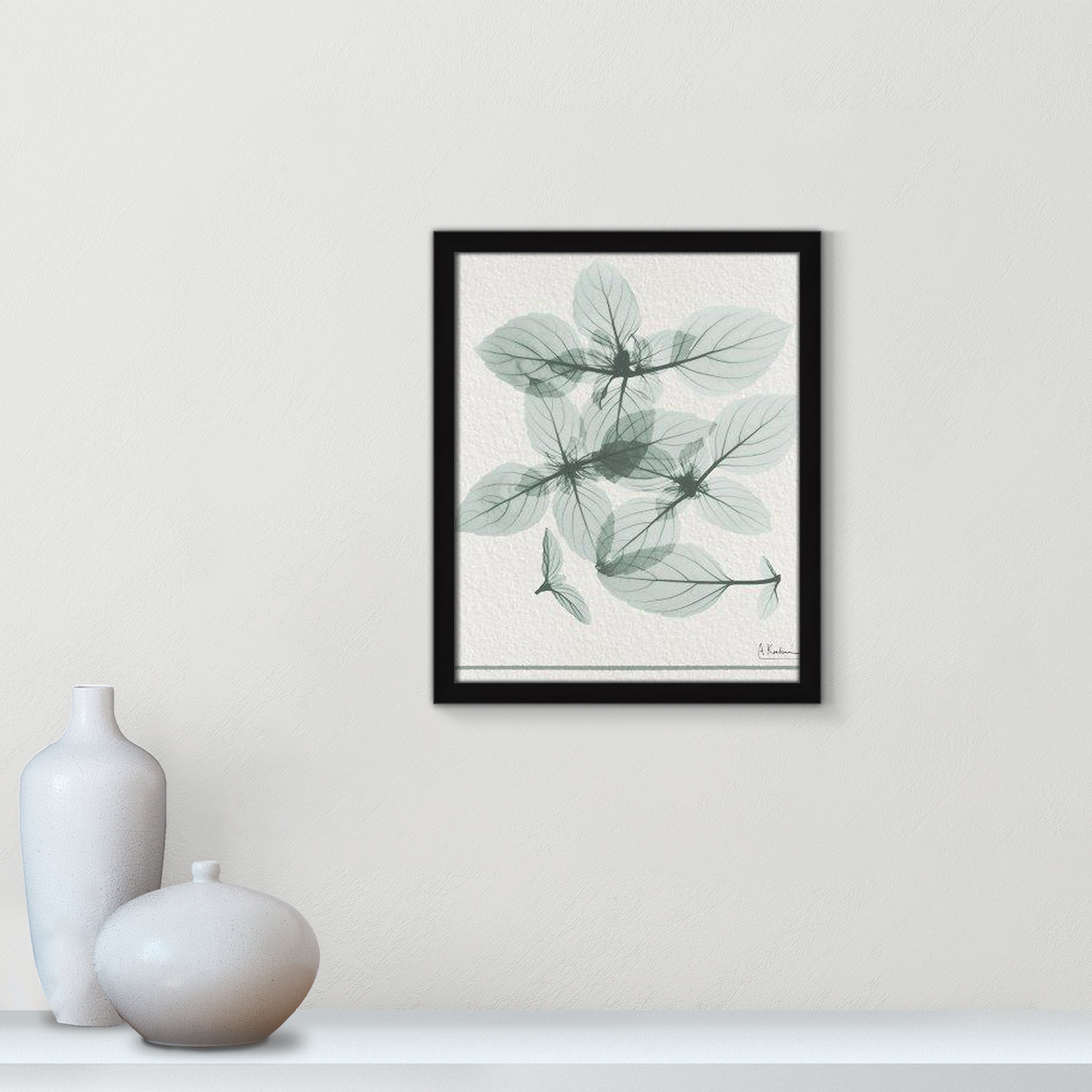 Jeanette "Basil Ocimum Basilicum" Painting, 19" H x 16" W x 1.25" D, Satin Black Framed Paper