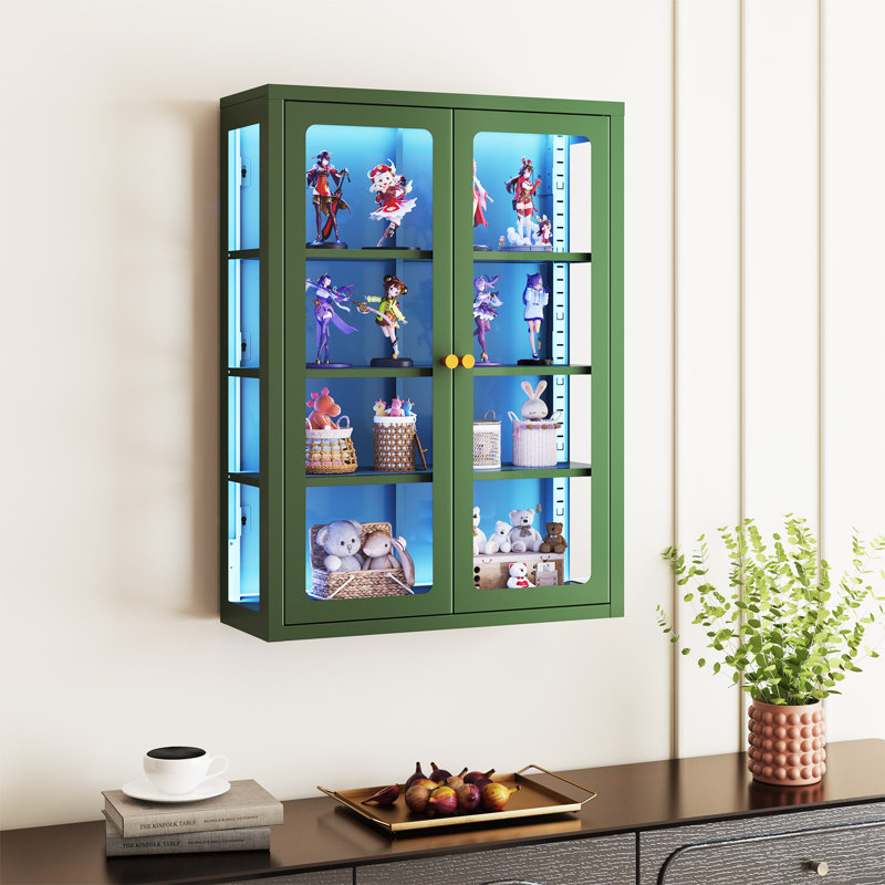 Vitrine imperméable à cadre en acier avec éclairage RVB et tablettes entièrement réglables, Vert forêt