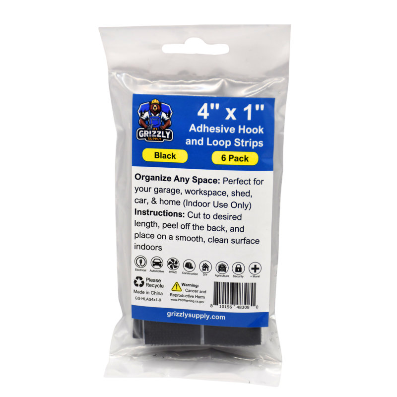 4"x1" Adhesive Hook and Loop Strip 6/pk