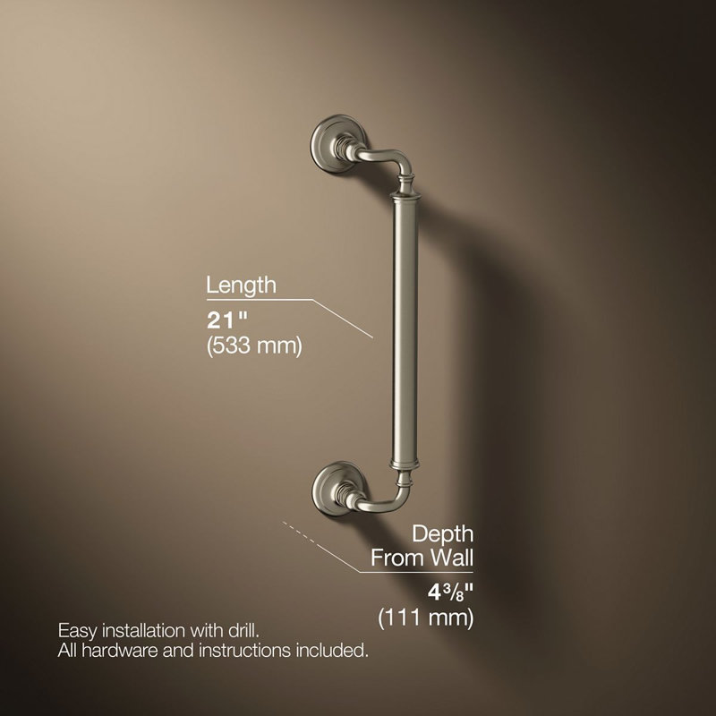 Kohler Artifacts Grab Bar, Vibrant Brushed Nickel, 18"W