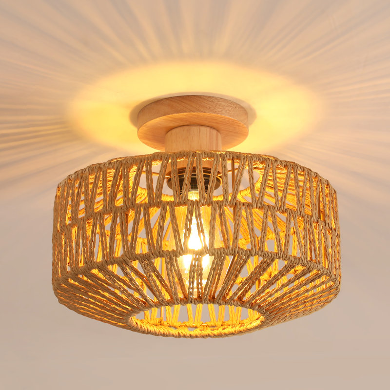 30Cm Elegant Rattan Flush Mount, Tan