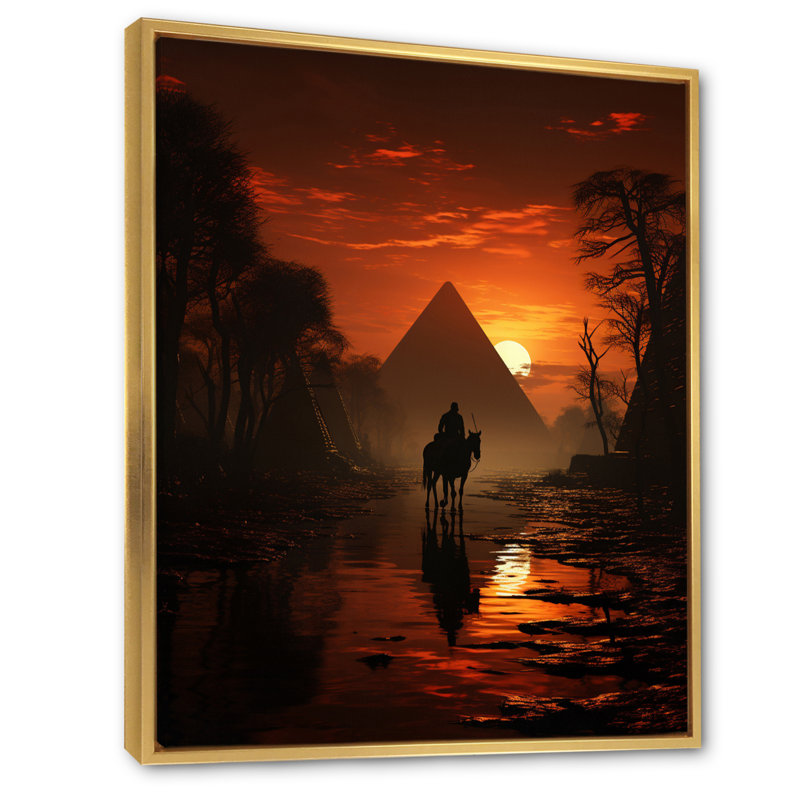 Silhouette de pyramide égyptienne encadrée sur toile, H 32 po x l 16 po x P 1 po, Cadre flottant doré