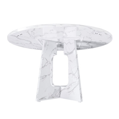 Table de salle à manger de 47,24 po pour 4 personnes - Table de ferme en panneau de fibres à densité moyenne au fini marbre blanc, capacité de 300 lb, facile à assembler pour la cuisine / salle à manger - Table moderne épicée