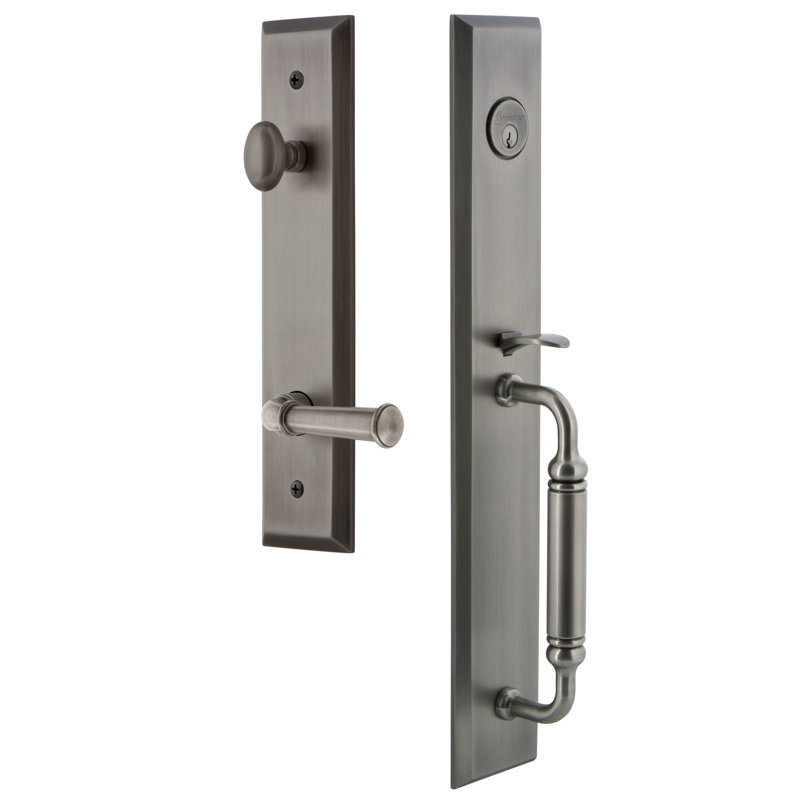 Fifth Avenue One-Piece Dummy Handleset with C Grip and Georgetown Lever, Right, Antique Pewter