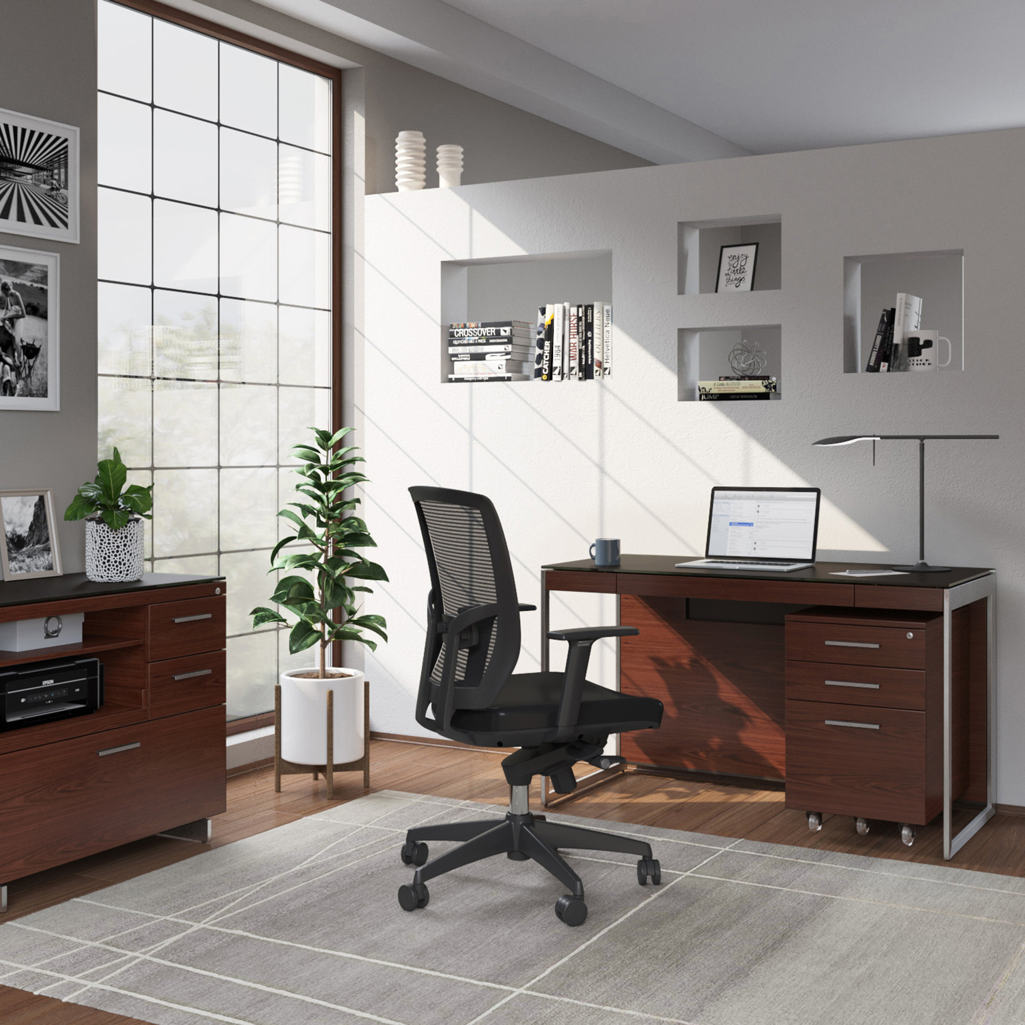 Sequel 20 Writing Desk, Chocolate Stained Walnut/Satin Nickel, 24.75" H x 48" W x 24" D