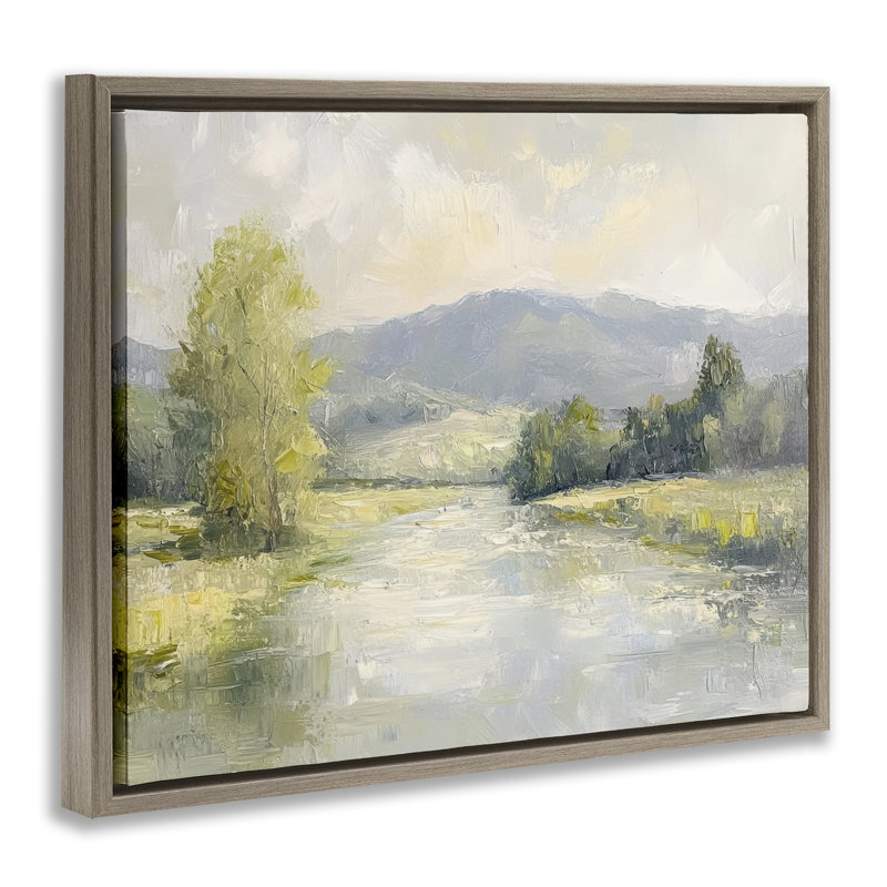 Cadre flottant abstrait rivière et montagne, design par Petal Prints Design, H 25 po x l 31 po