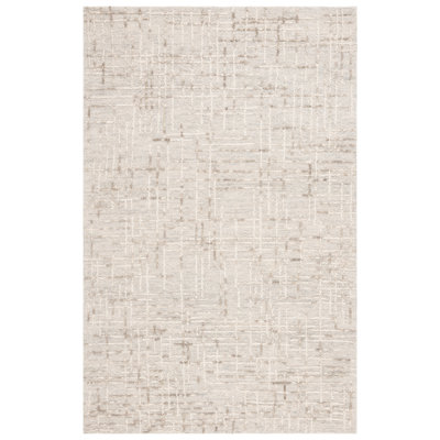 Tapis abstrait en laine / coton touffeté à la main Venesta en beige / gris / sauge