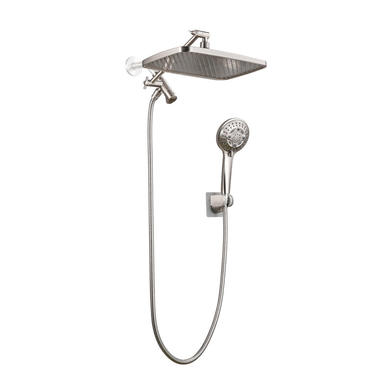 Pomme de douche réglable double réglable à haute pression 12 po avec douchette à 8 jets, Nickel brossé
