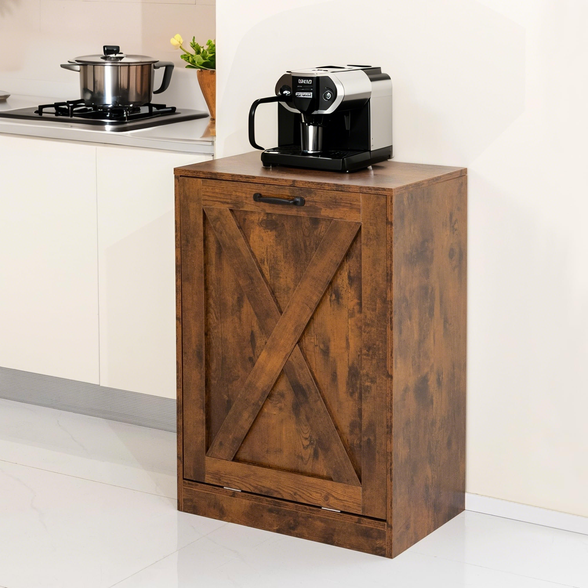 INTEGATOIC LLC Farmhouse White 13-Gal Concealed Waste Bin Cabinet ...