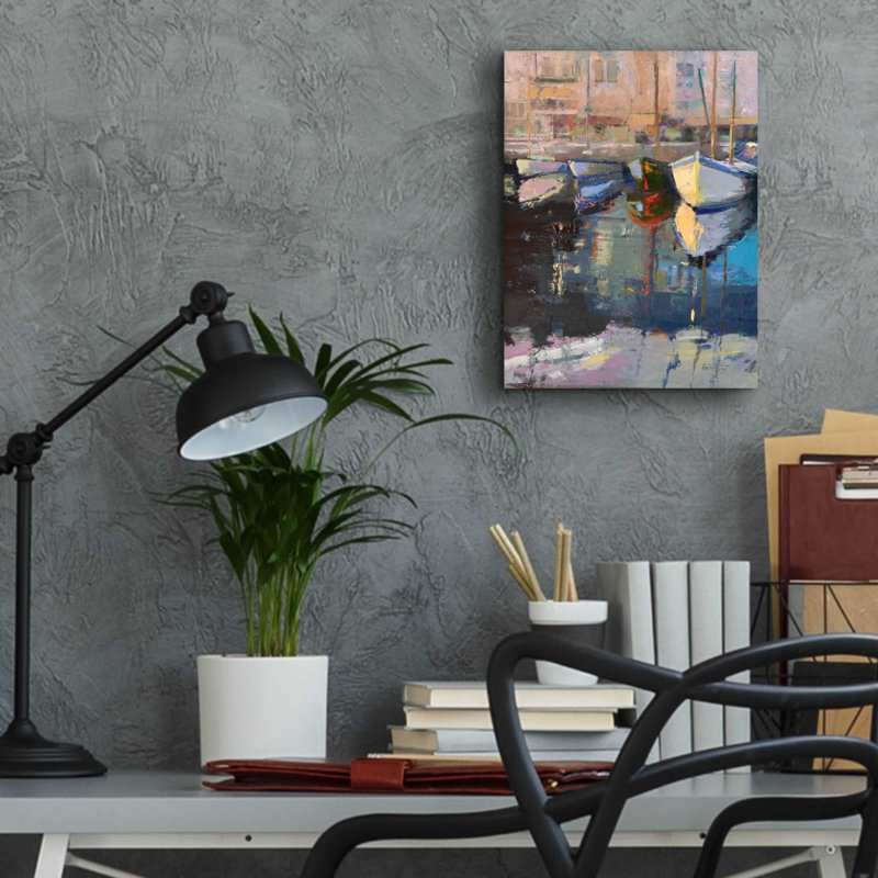 Breakwater Bay 'Valencia Boats' By Beth Forst, Acrylic Glass Wall Art, 24"X36", H 16 po x l 12 po x P 0,13 po