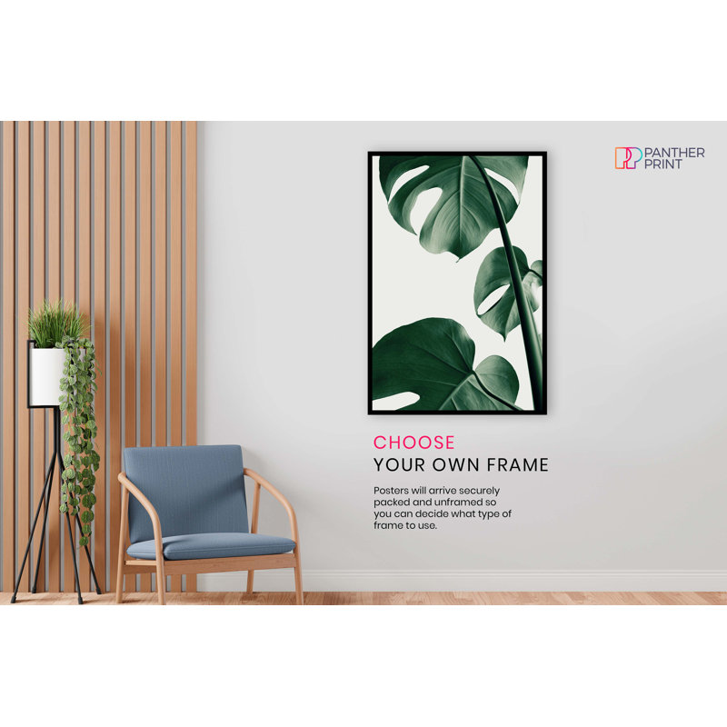 Green Monstera Plant 2 Leaves - No Frame Print, 61cm H x 41cm W x 1cm D