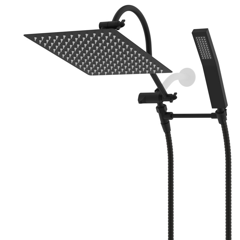 Large Matte Black Stainless Steel Dual Shower Head Combo