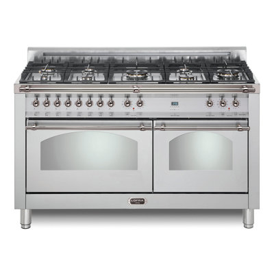 Cuisinière mixte Lofra Dolcevita Series de 60 pouces à double four et 8 brûleurs scellés (acier inoxydable, garniture chromée)
