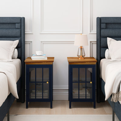 Table de chevet avec armoire de rangement et plateau en bois massif, table de chevet, canapé, table basse d'appoint pour chambre à coucher, salon, vert (ensemble de deux pièces)