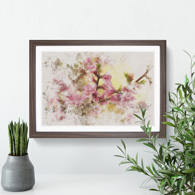 Cherry Blossom Flowers - Picture Frame Painting, 48cm H x 65cm W x 2cm D, Walnut Framed