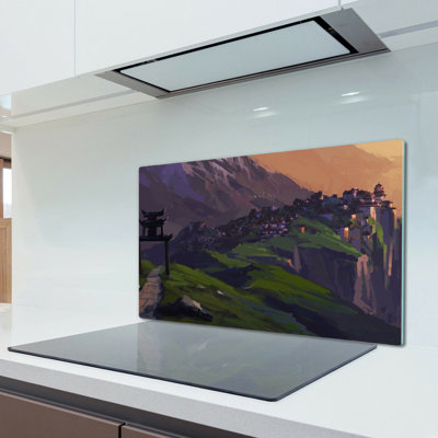 Lovanna Tempered Glass Mountains City on the Hill Sunset Chopping Board
