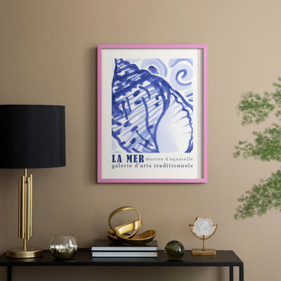 Affiche d'exposition La Mer I, reproduction encadrée - bois massif