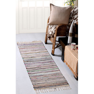 Marone Striped Cotton Hand Woven Area Rug