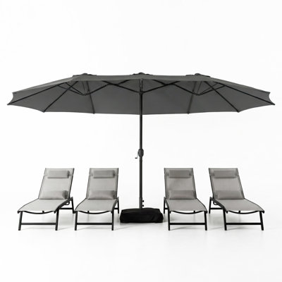 15 FT Double-Sided Rectangular Patio Umbrella With Base