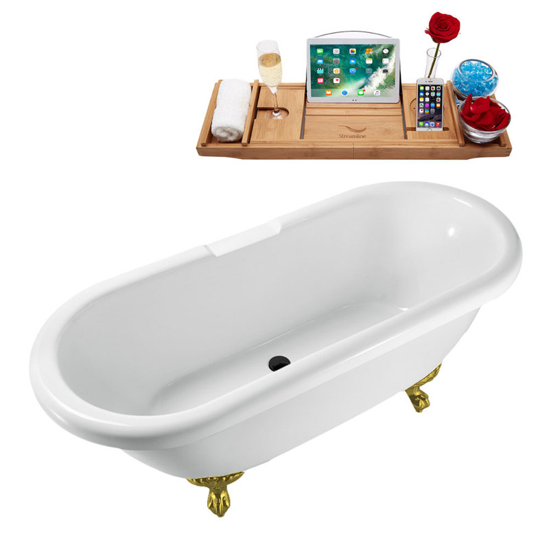 66.9'' x 29.1'' Soaking Acrylic Bathtub, Brushed Gold, Matte Black