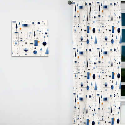 Bleu et blanc Matrix Grid I - Rideau abstrait - Rideau géométrique obscurcissant - 1 panneau